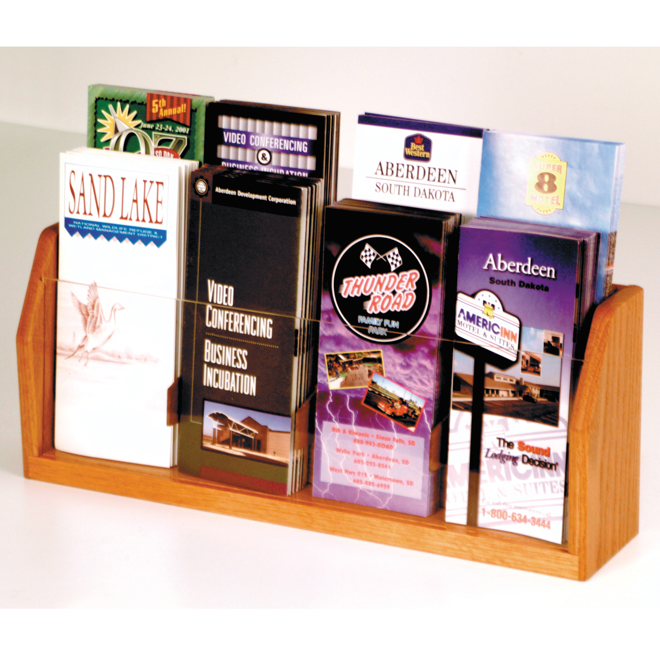 Mahogany Wooden Mallet 4-Pocket Countertop Brochure Display 